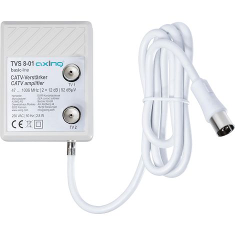 Amplificateur à large bande avec 2 sorties (2 x 12 dB) pour TNT et FM ou TV cable
