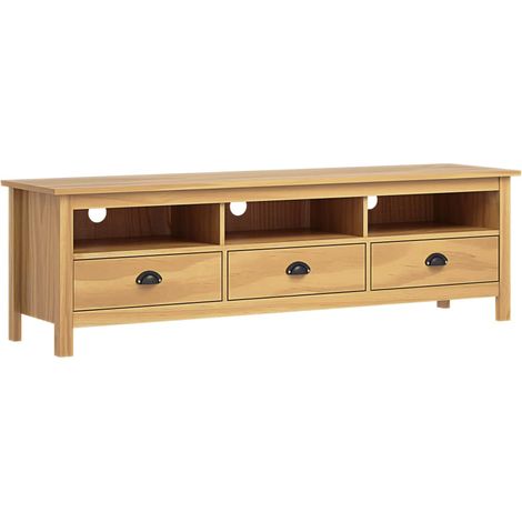 Vidaxl – Meuble TV rétro 158x40x47 cm en pin massif – 3 étagères et 3 tiroirs – Couleur miel – Design élégant pour salon