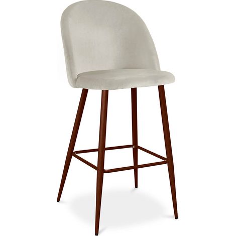 Velvet Upholstered Stool - Scandinavian Design - Evelyne Light grey