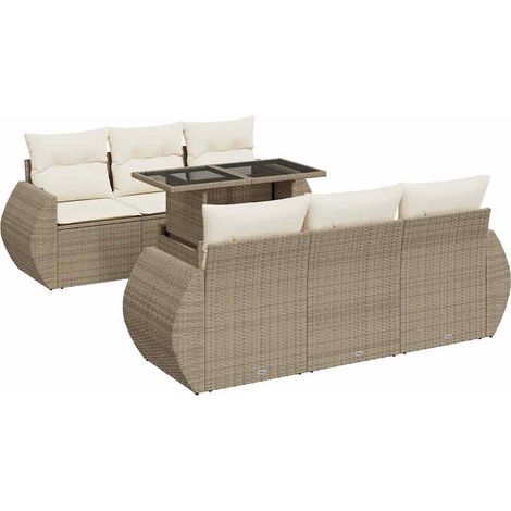 vidaXL Set Divani da Giardino 7 pz con Cuscini Beige in Polyrattan (1/5)