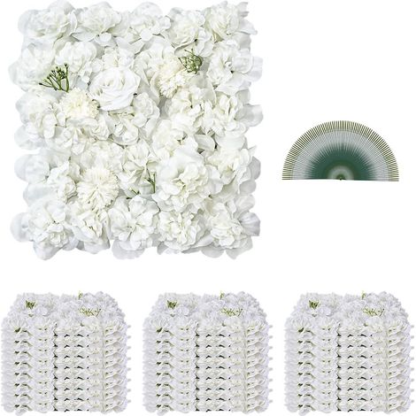 VEVOR Pannello da Parete con Fiori 3D 380 x 380 mm 24 Pezzi Sfondo da Parete con Fiori Artificiali, Supporto in Rete, Design Senza Soluzione di Continuita, per Decorazioni per Matrimoni, Casa, Bianco (1/5)