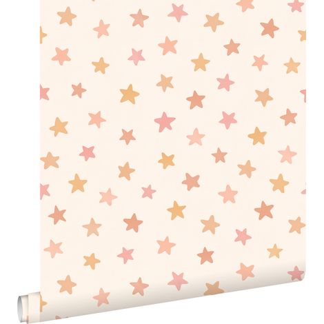 papier peint petites étoiles blanc, rose et orange  - ESTAhome