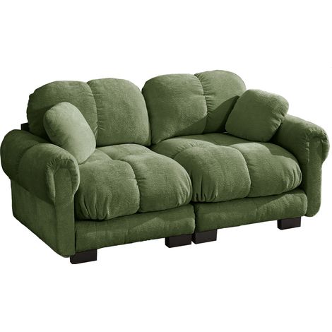 Divano a 2 posti modulare in ciniglia verde, design capitonné, cuscini spessi, facile da montare (1/5)