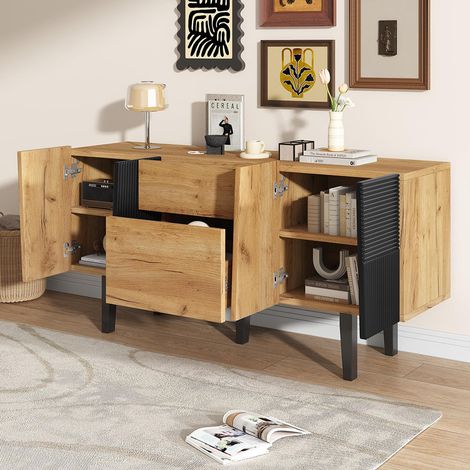 Meuble TV Moderne pour Téléviseur 60" – Console en Bois Massif avec Pieds Solides – Rangement Multifonction (1/4)