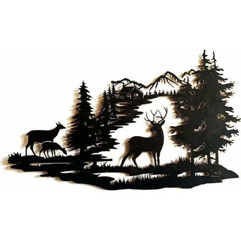 Décoration murale en métal cerfs forêt – Sculpture rustique peinte à la main – Dimensions 710 x 679 mm – Accroche facile avec crochets (1/5)