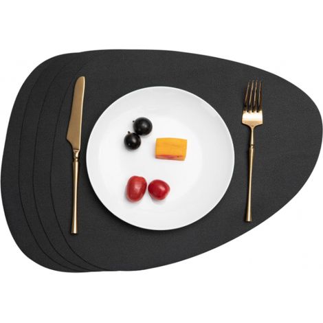 Lntyq Set de Table en Cuir , Set de Table Antidérapant Double Face Set de TableLavable Imperméables Set Table , Set De Table Plastique (Noir, Lot de 4)