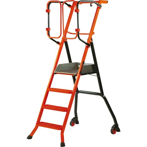 Escabeau sécurisé PIRL Gardia 90 cm – Plateforme large – Portillons automatiques – Hauteur de travail 290 cm – Déplacements faciles et sûrs (1/5)
