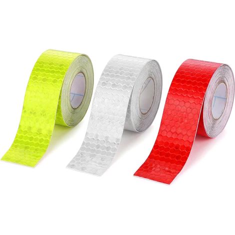Lot de 3 rouleaux de bande réfléchissante autocollante de 5 m - Forte réflexion - Rouge, blanc, jaune - 2 cm de large - Pour vélo, remorque (1/5)