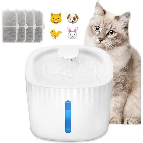 Fontaine à Eau pour Chat, Silencieuse Fontaine pour Chat Chien, Distributeur Eau Pet avec Veilleuse à LED et 4 Filtres,3L Blanc (1/4)