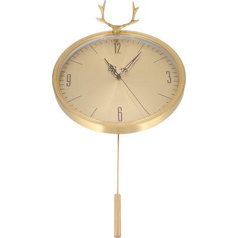 Horloge murale à pendule KR-83002E, laiton massif, bois de cerf, cadran classique, idéale bureau et chambre, décoration rétro, mécanisme précis, style vintage. (1/5)