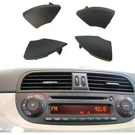 Lot de 4 caches boutons CD pour autoradio Fiat, compatibles avec Fiat 500 à partir de 2008, couleur noire. (1/5)