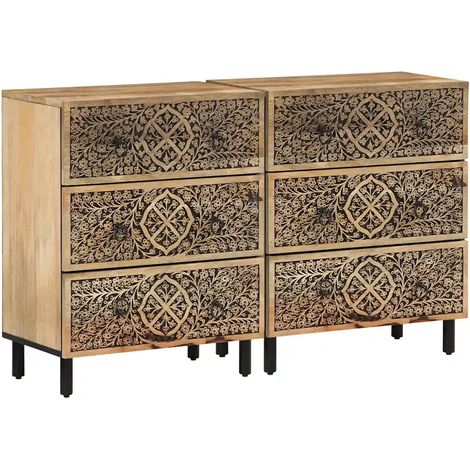 Set di 2 credenze retro con ampio spazio di archiviazione 60 x 33 x 75 cm in legno massello di mango 020055509