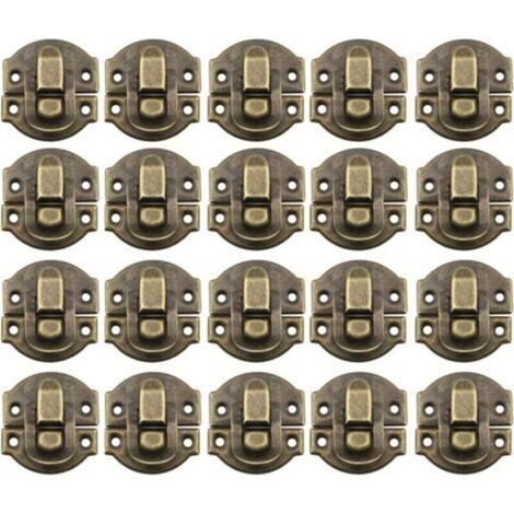 20Pcs Fermoir Métal Verrouillage Moraillon Vintage Boîte Porte Coque Coffre Fer Ensemble Loquet Tiroir Antique pour Armoire à Bijoux en Bois Décoratif (Bronze)