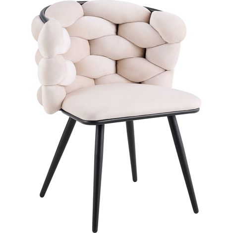 Lot 2 Chaises Salle à Manger Tissu Beige Dossier Tressé 60x60x77cm LOLIPOP (1/5)