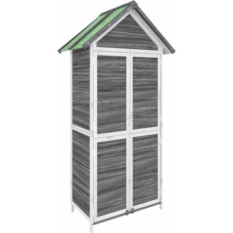 Abri de jardin gris pour outils, mesurant 89 x 52,5 x 175 cm, en pin massif. (1/5)