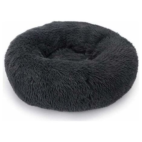 Lit Moelleux Rond pour Chien Extra Large Lavable avec Coussin,Deluxe Panier Chien Coussin Panier Donut lit pour Chien Grande Taille,L-80cm,gris foncé (1/5)