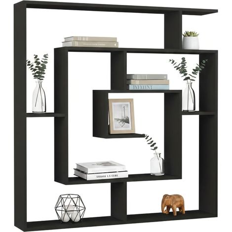 Libreria Rai, Biblioteca 6 Ripiani, Installazione a Muro, Sfumatura Colore Struttura Antracite, 125x22x129h cm Nero Antracite