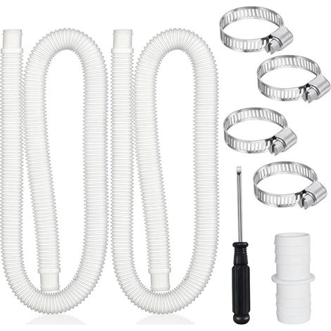 Swimming Pool Hose 32 mm, 2 Pieces 150 cm Pool Hose Replacement Hose, Filter Pump Hose with 4 Metal Clips and Fitting, Pool Filter Hose, Vacuum Hose (White) (1/5)
