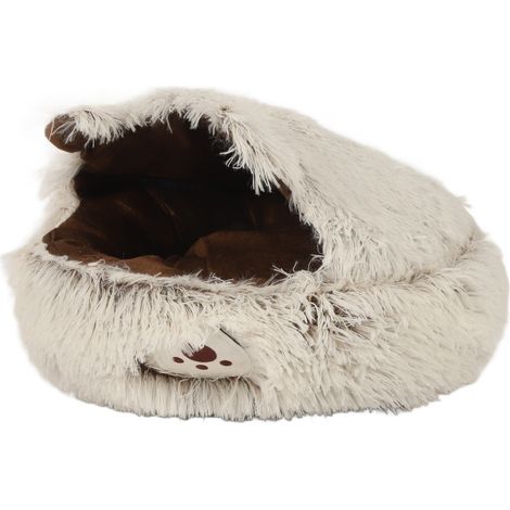 Lit-grotte pour chat semi-fermé, doux, confortable, chaud et moelleux, toutes saisons, universel, en peluche, pour chats, chiens et autres animaux de compagnie, motif ours brun, taille M (1/5)
