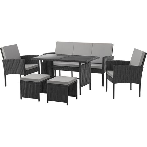 SVITA DENVER Polyrattan Gartenmöbel Set Essgruppe Lounge Esstisch Schwarz (1/5)
