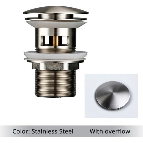 (Stainless steel-1) Bathroom Bath Pop Up Drain Stopper Rose Gold Polished Anti-Corrosion Durable With OverFlow Hole Basin Sewer Plug (1/4)