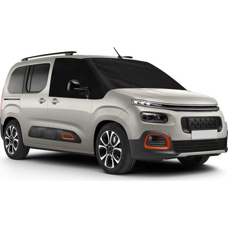 Housse de Pare-Brise Compatible avec Citroen Berlingo 2018-2025, 600D Luxe Pare-Soleil pour Fenêtre Avant, 100% Occultant, Bloque Les Rayons UV, Résistant aux Intempéries,2018-2025 Noir Externe (1/5)