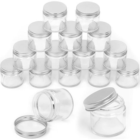 Set of 15 clear 60ml glass jars with silver lids, round glass containers with lids, travel jars for cream, lotion (1/5)