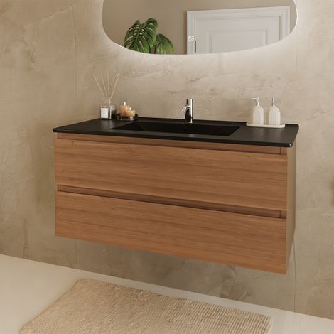 LOMAZOO Meuble de Salle de Bain 100cm - Chêne Chaud - Vasque