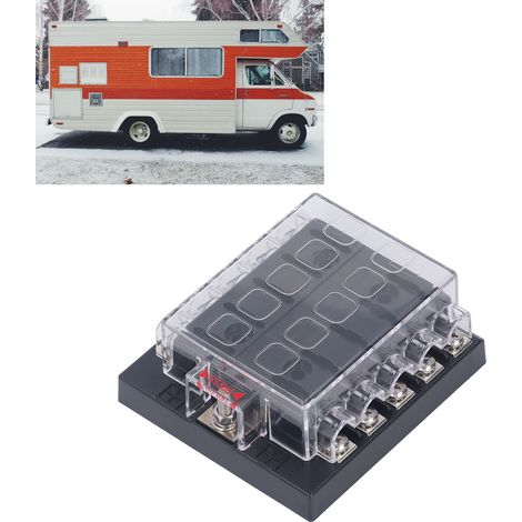 Boîtier étanche ATC/ATO à 10 fusibles à lames pour automobile, avec bus négatif, 12-36 V CC. Convient aux voitures, bateaux, camping-cars, remorques et motos. (1/5)