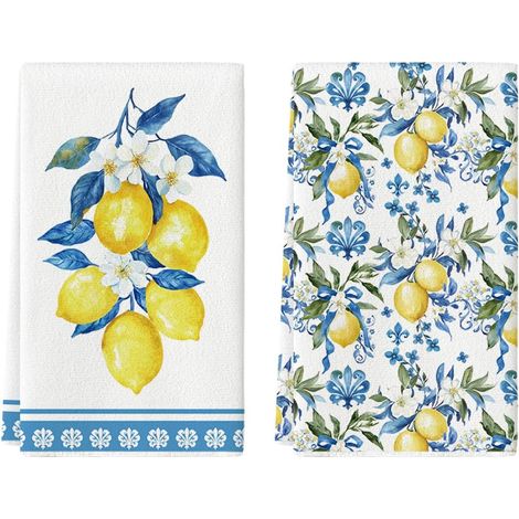Lot de 2 torchons de cuisine d'été - Motif floral - 42 x 65 cm - Pour décoration de printemps (1/5)