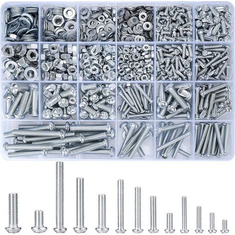 Kit de classification de vis, boulons et écrous, argent, 1080 pièces, ensemble de vis à tête ronde fendue Phillips M3/M4/M5/M6 (1/5)
