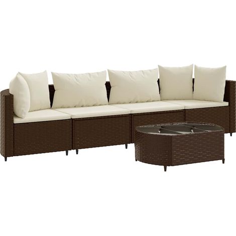 Maison Exclusive - Set Divano da Giardino 5 pz con Cuscini Marrone in Polyrattan (1/5)