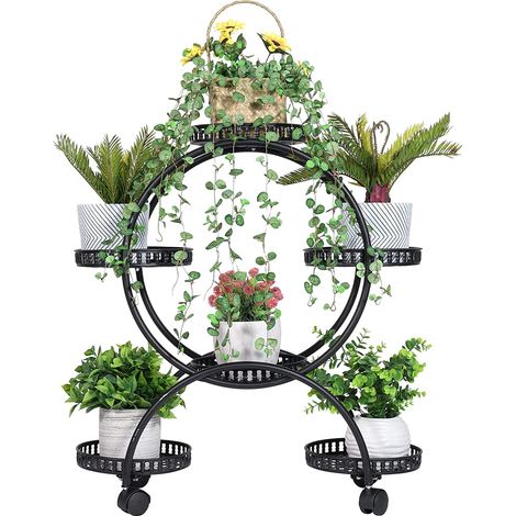 UNHO Estanteria para Plantas de Metal Soporte para Plantas con Ruedas Exterior Interior Blanco (1/5)