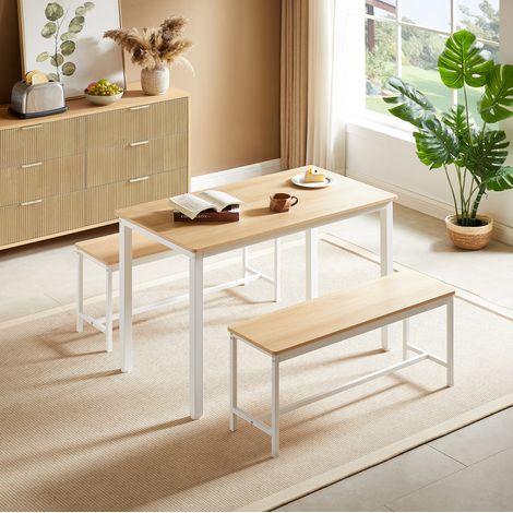 table repas industrielle 110x60 avec bancs bois blanc OKMYHOME (1/5)