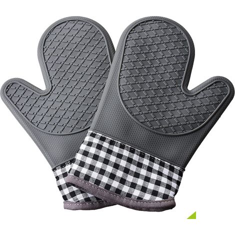 Silikon-Ofenhandschuhe und Topflappen – hitzebeständig, wasserdicht und flexibel, mit gestepptem Baumwollfutter zum Kochen und Grillen (1/5)