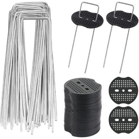 Aiperq 40pcs Piquets de Jardin en U avec 40 Rondelles Piquet Fixation Toile Paillage Piquets en Métal pour Jardinage Fixer Bâche Anti-Mauvaises Herbes (1/4)