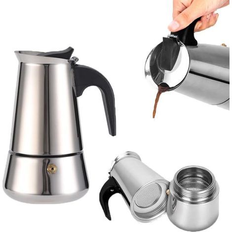 Stainless Steel Espresso Moka Pot/Percolator/Coffee Maker for All Stoves, Home and Camping, 300ml Capacity