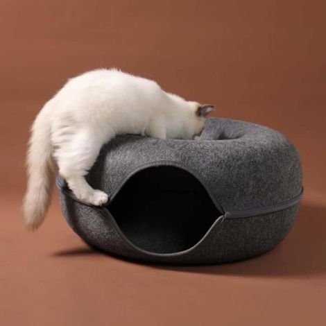 Lit de Grotte Tunnel pour Chat en Feutre, Jouet de Jeu interactif Amovible Facile à Disponible Tente pour Chat Faite, Gris foncé (1/4)