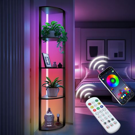 5 Niveaux Vitrine d’angle LED RGB Tube Verre Anti-éblouissement 6 Couleur Réglable 2700-6500K Lampe sur Pied Commande app Télécommande Lampadaire pour Salon Chambre Bureau (1/5)