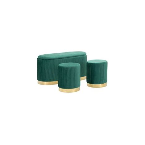 Banc Shopy vert avec rangement et 2 tabourets (1/5)