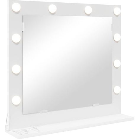 Miroir de coiffeuse blanc, 60 x 55 x 18 cm, en verre et bois composite. (1/5)
