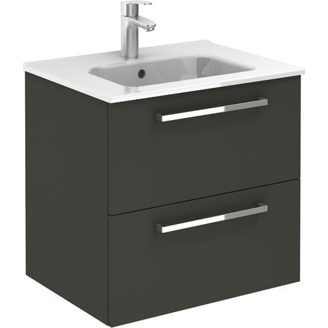 Meuble 2 tiroirs Ancoflash Color 2 avec plan céramique - Anconetti - Anthracite - 70cm (1/2)