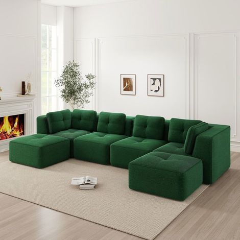 Canapé d'angle modulable - SOGEU - Canapé modulable - Vert - Assise profonde - Anti-dérapant (1/5)