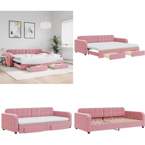 vidaXL Tagesbett Ausziehbar mit Schubladen Rosa 90x200 cm Samt (1/5)