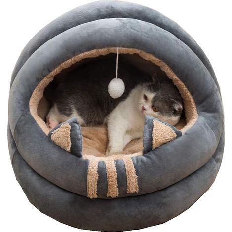 Niche pour chat, Nid de taille moyenne, Convient pour chats, chatons, chiots et chiots, Lit doux et confortable pour toutes les saisons, 40 cm (design semi-fermé)- (1/5)