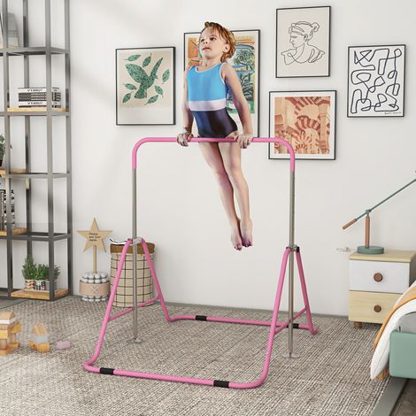 Rose - Barre de gymnastique pour enfants, avec hauteur réglable, barres horizontales pliantes