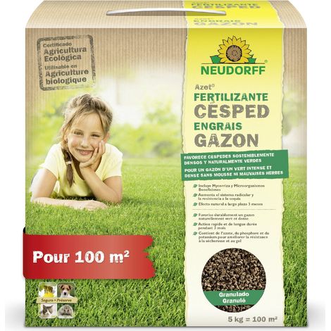 Engrais Gazon 5 kg pour 100 m² – Favorise une pelouse dense, résistante et naturellement verte au printemps et en été, avec un effet longue durée de 3 mois (1/5)