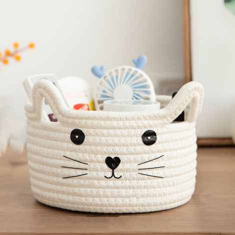 Panier De Rangement - Coton - Design Oreilles De Chat - Pour Jouets Articles De Bureau Et Accessoires - Diamètre 21 Cm Hauteur 12 Cm - 1 Pièce (1/5)