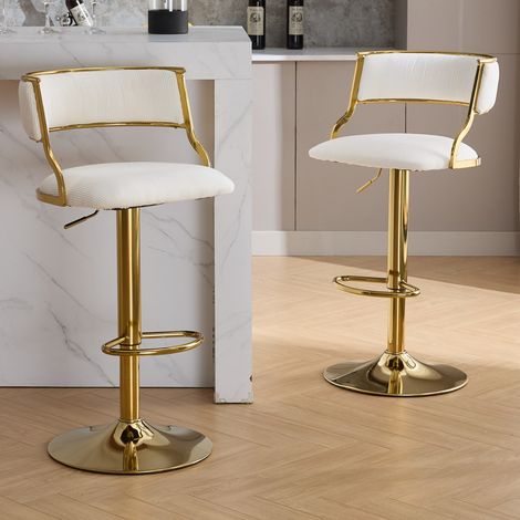 Wahson Velvet Bar Stools 2Pcs – Curved Hollow Backrest Counter Chairs for Kitchen, Home Bar & Pub, Beige (1/5)