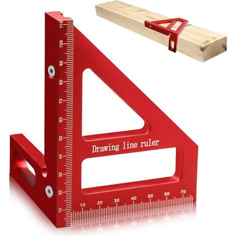 Winkelmesser für die Holzbearbeitung, 3D-Mehrwinkelmesslineal, 45/90-Grad-Aluminium-Dreiecklineal, hochpräzises Mehrzweck-Messwerkzeug für Ingenieure (rot) (1/5)